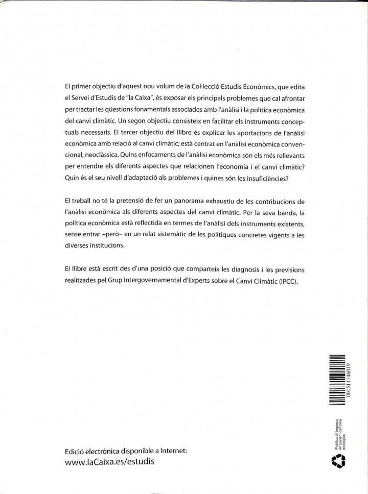 El Canvi Climàtic: Anàlisi i Política Econòmica. una Introducció. .