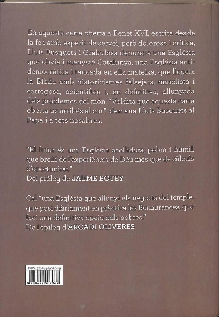 Carta Al Papa - d'Un Creient Crític amb Motiu de la Seva Visita a Barcelona