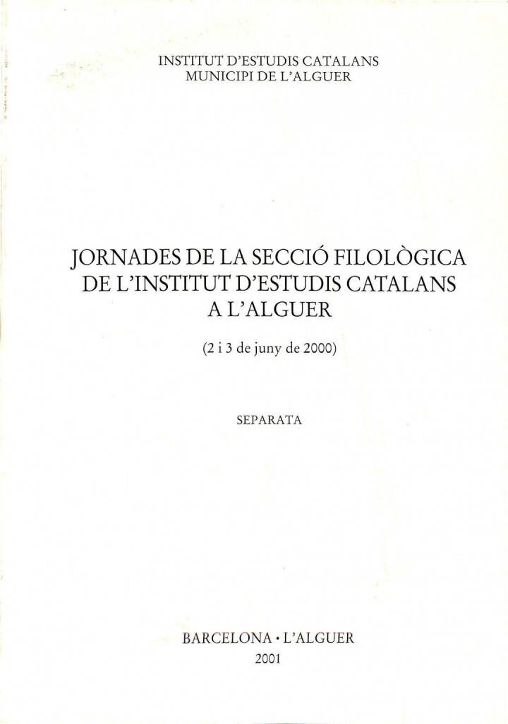 Jornades de la Secció Filològica de L'Institut d'Estudis Catalans a L'Alguer - 2 i 3 de Juny de 2000