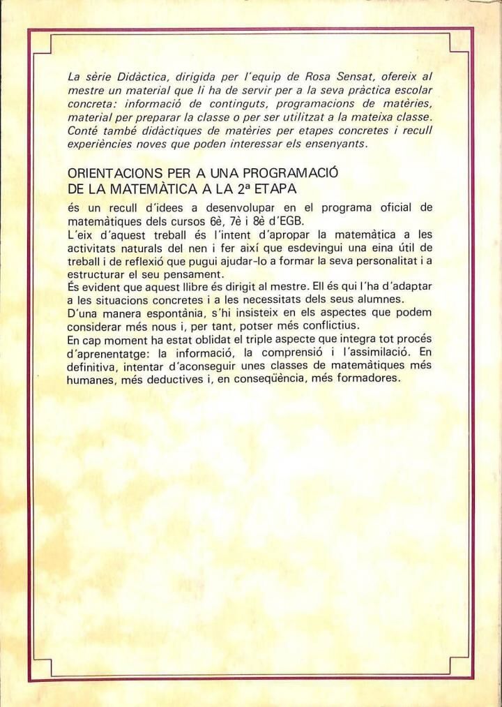 Orientacions per a la Programació de la Matemàtica a Segona Etapa d'Egb .
