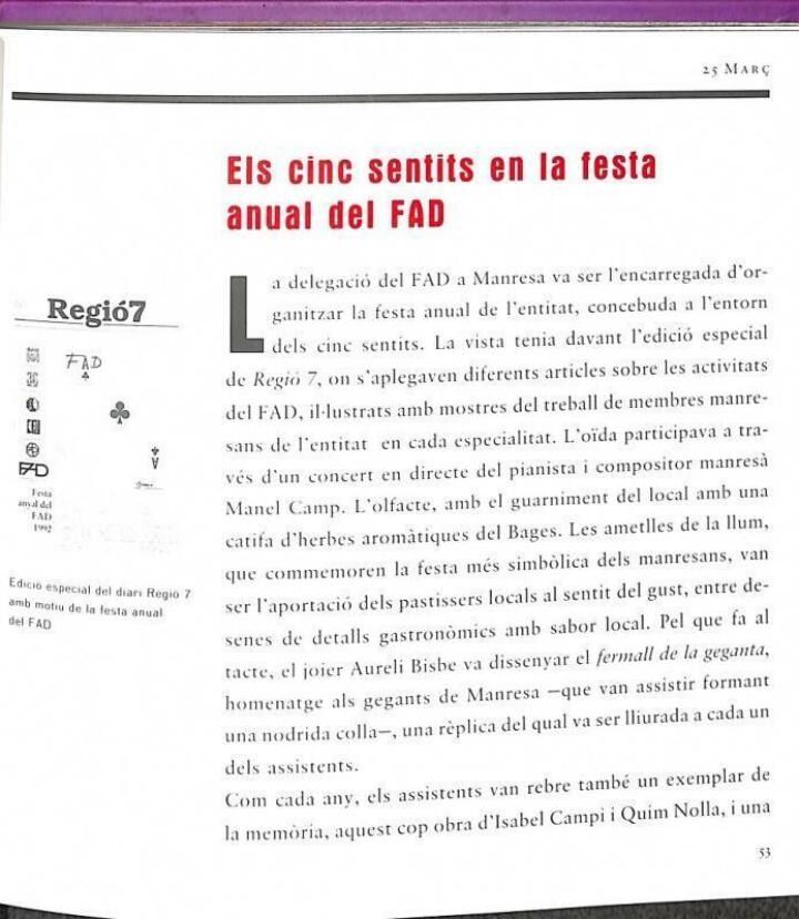 Fad. Memòria d'Activitats 1992 .