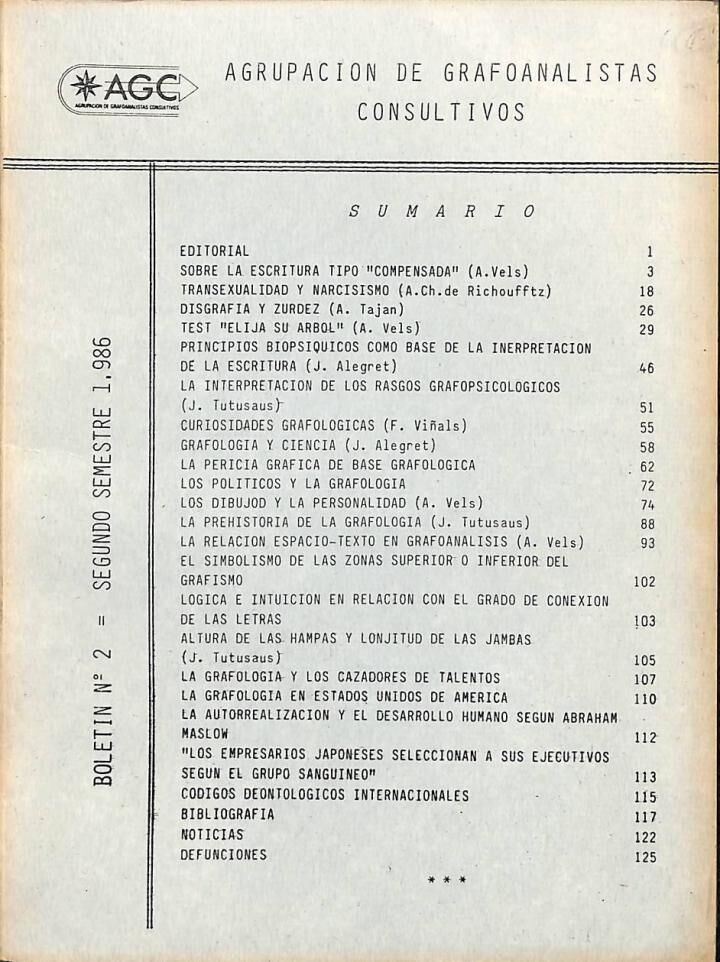 Agrupación de Grafoanalistas Consultivos (A.g.c.) Boletines 1, 2 y 12