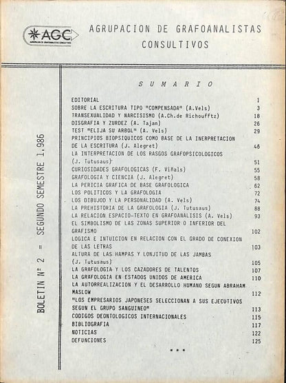 Agrupación de Grafoanalistas Consultivos (A.g.c.) Boletines 1, 2 y 12
