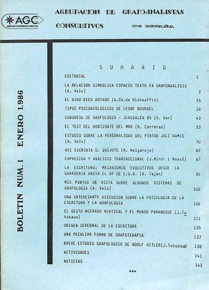 Agrupación de Grafoanalistas Consultivos (A.g.c.) Boletines 1, 2 y 12