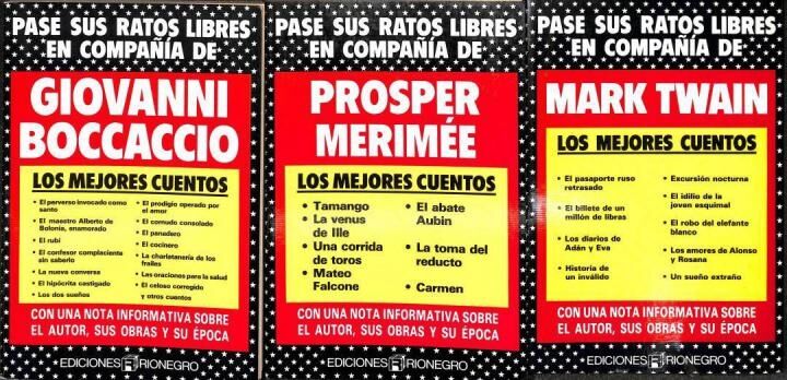 Lote de 3 libros: pase sus ratos libres en compañía de prosperr merimée / mark twain /giovanni boccaccio