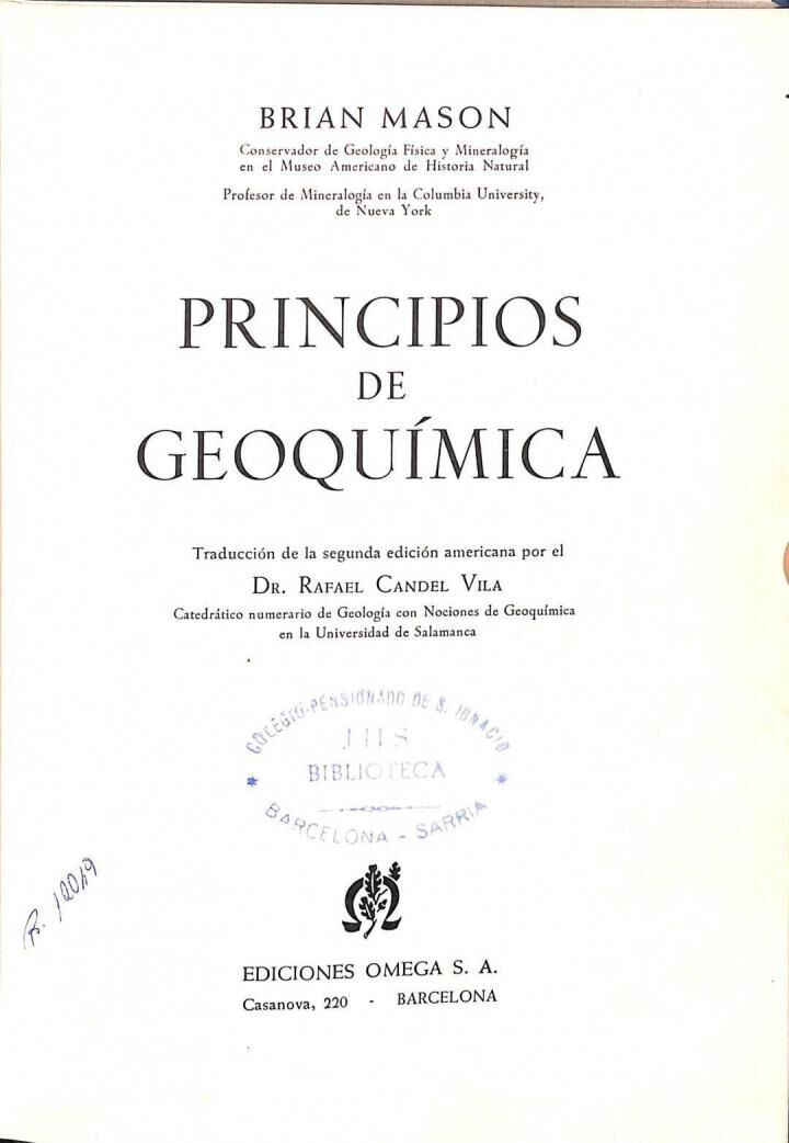 Principios de Geoquímica / Yacimientos Minerales de Rendimiento Económico (1ª Edición)