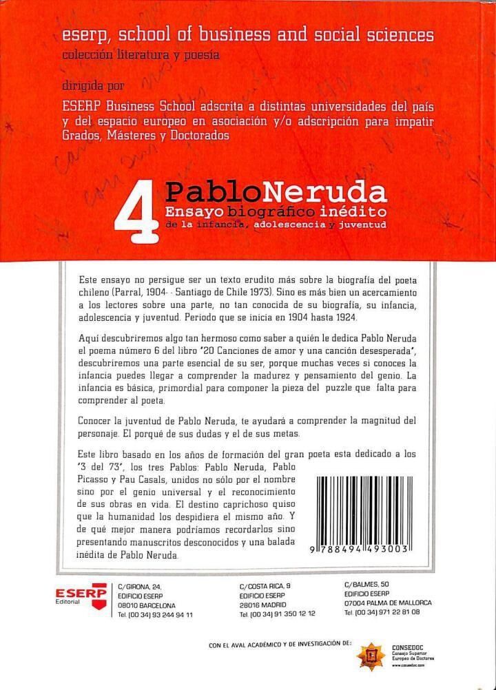 Pablo Neruda: Ensayo Biográfico Inédito de la Infancia, Adolescencia y Juventud