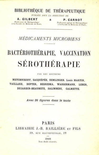 Bactériothérapie, Vaccination Sérothérapie (Françés)